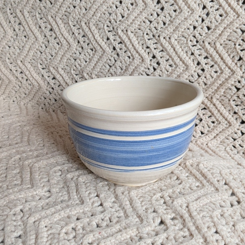 Pinewood Valley Salt Glazed Stoneware Bowl Blue Striped Pottery Farmhouse Style